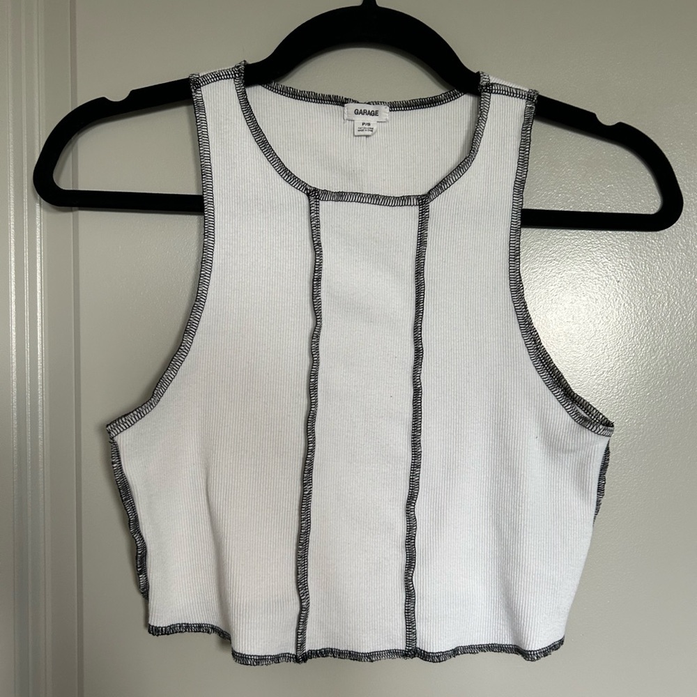 Garage White Fitted Crop Tank Top